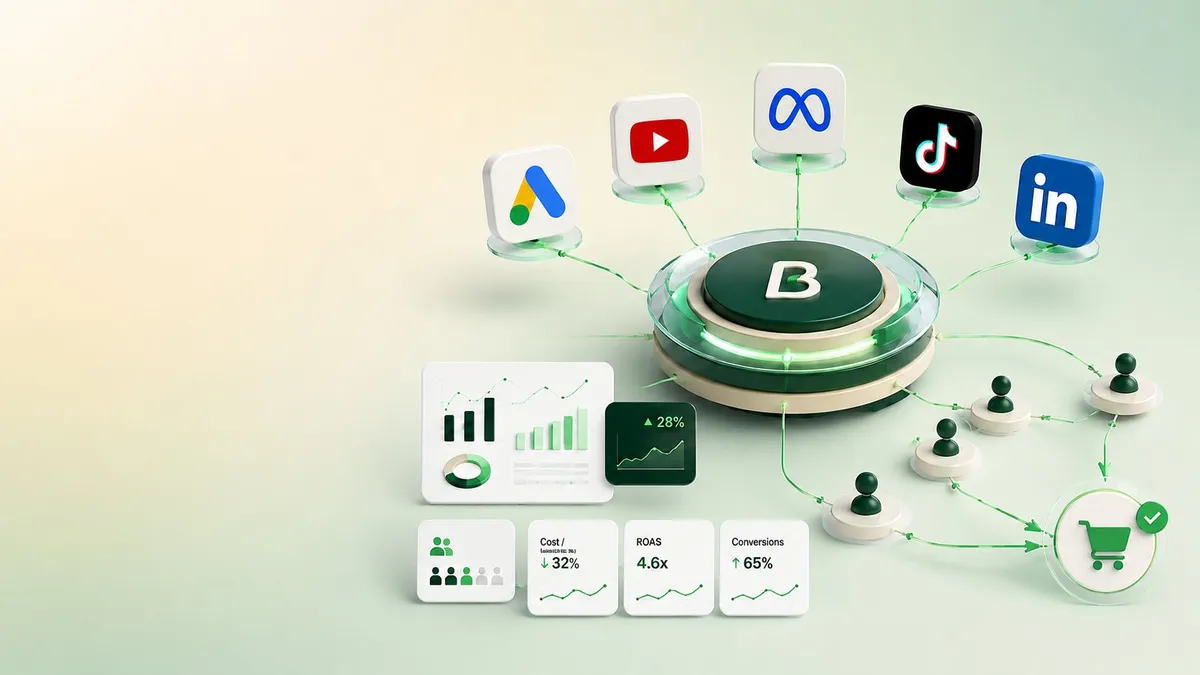 BeFoundly integrated advertising platform connecting Google Ads, YouTube, Meta, TikTok, and LinkedIn campaigns to conversions